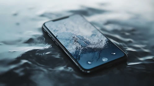 Smartphone Submerged in Water Splash.