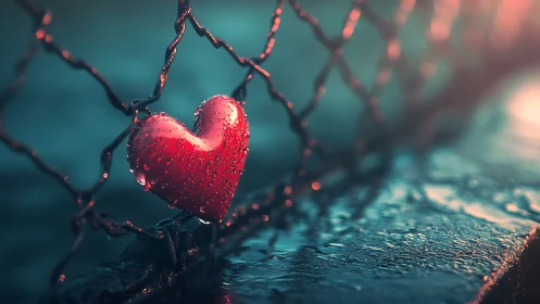 Crimson Heart Bleeding Light Through Turquoise Solitude.