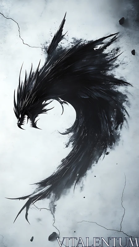 Storm-borne shadow dragon coils like ink on cracked ice