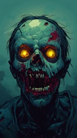 Glowing-eyed zombie portrait rendered in high-contrast digital horror