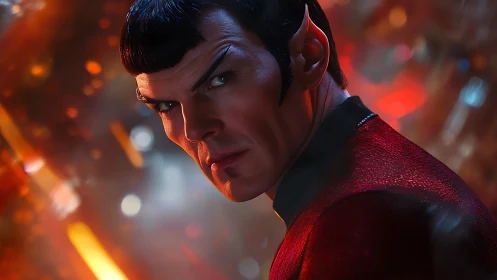 Stoic alien officer portrait in vivid cinematic bokeh.