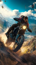 Mountain-plunge rider outruns drones on blazing dirt trail.