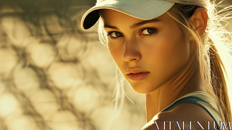 Sporty portrait under warm sunset bokeh lighted fence.