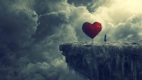 Solitary Heart Tree on Mountain Cliff.