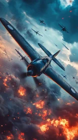 WWII Aerial Combat: Damaged Aircraft Squadron Dogfight.