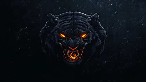 Glowing-eyed panther head emerges from dark cosmic void.