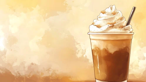 Digital illustration shows iced coffee with whipped cream topping