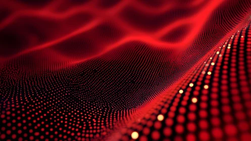 Abstract red digital wave with glowing dots in a futuristic style.