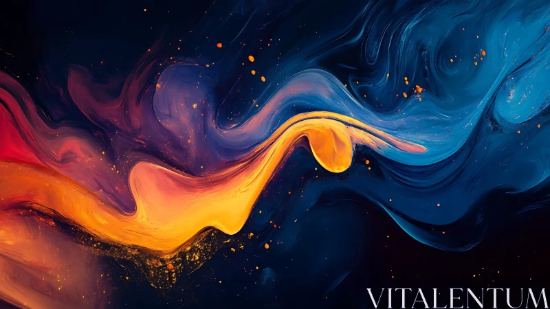 Chromatic fluid dynamics with orange plume in deep blues