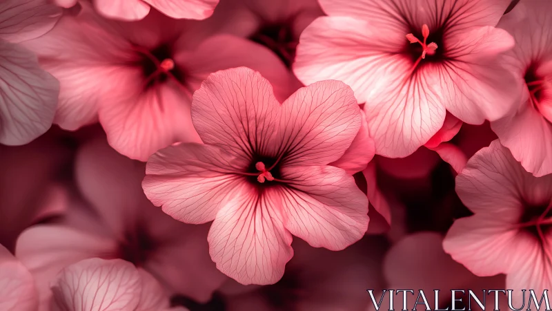 Pink Petaled Flowers. Macro Detail Study.