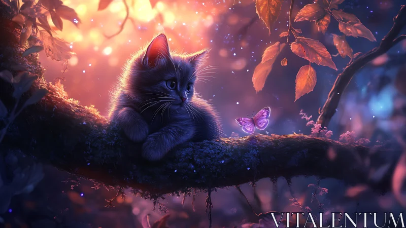 Luminous Kitten Contemplates Twilight's Glow.