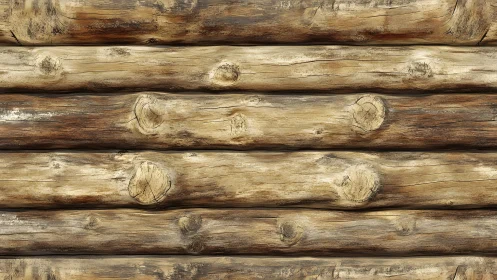Rustic wooden log wall texture in natural brown tones.