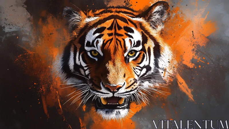 High-contrast tiger portrait with explosive chromatic splatter.