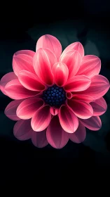 Pink Dahlia with Dark Center Against Black Background