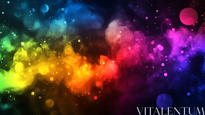 High-saturation multicolor nebula cloud with bokeh particle scatter