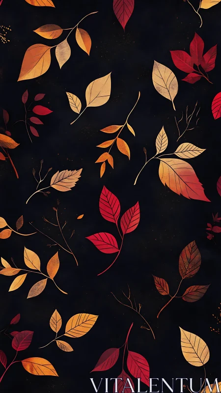 Stylized autumn foliage pattern on dark background with gradient hues