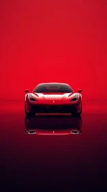 Scarlet supercar stares down the viewer in mirrored silence
