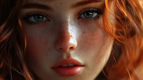 Freckled young woman portrait shows hyper-detailed close-up