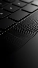 Minimalist laptop keyboard catches light on textured deck.