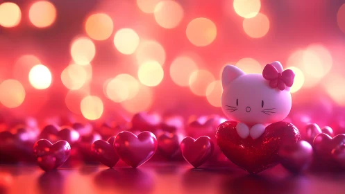 Tiny Feline Dreams Floating Through Coral Light Mist