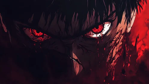 Bloodlit rage vector: hyper-saturated anime ocular close-up.