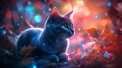 Luminescent feline subject rendered with chromatic particle effects and layered lighting.