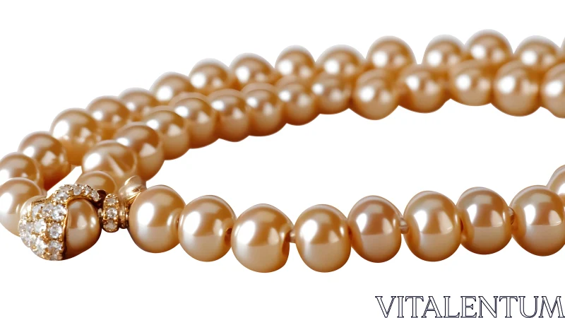 Elegant Golden Pearl Necklace with Diamond Clasp on White Background. Elegant Golden Pearl Necklace with Diamond Clasp on White Background.