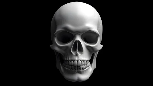 Realistic human skull illustration on black background, 3D style.