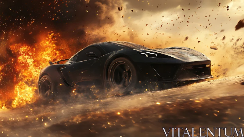 Midnight supercar blasting through cinematic firestorm.