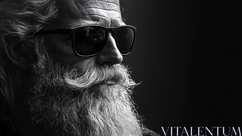 Older bearded man in sunglasses, high contrast profile.