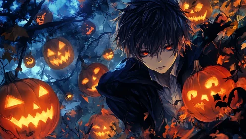Red-eyed watcher bargains with a forest of burning pumpkins
