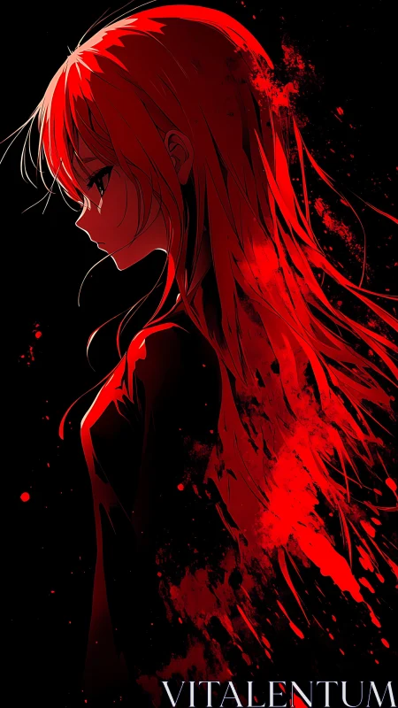 Solitary anime girl dissolves into red splatter silhouette