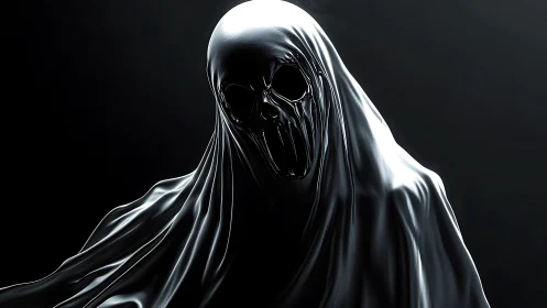 Hooded spectral entity rendered as high-contrast 3D form