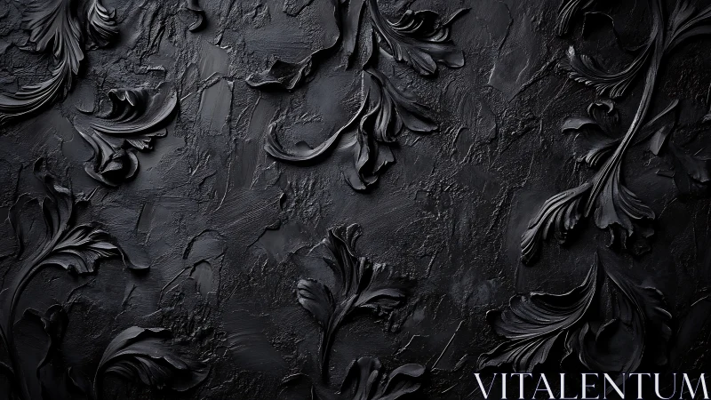 Baroque black relief foliage on textured plaster ground.