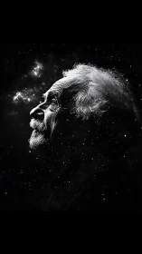 Elderly dreamer gazing into a quiet galaxy of stars.
