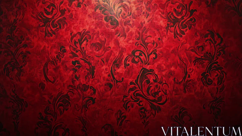 Red textured wallpaper shows dark ornamental flourishes
