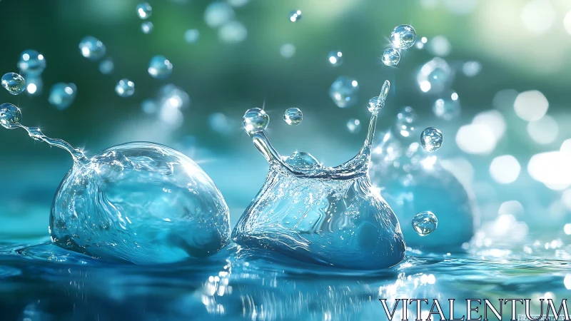 Crystal water droplets explode in vibrant macro motion.