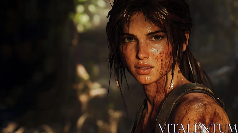 Battle-worn explorer rendered in cinematic jungle lighting.