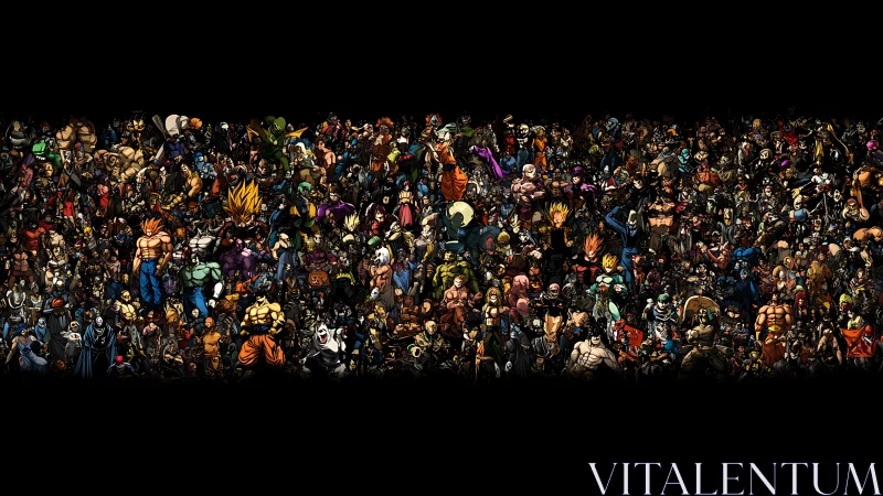 Dense crossover character montage unifying comic battle forces