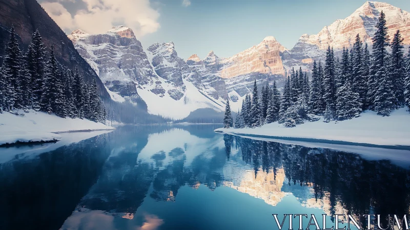 Winter mountain lake dreaming in crystal stillness.