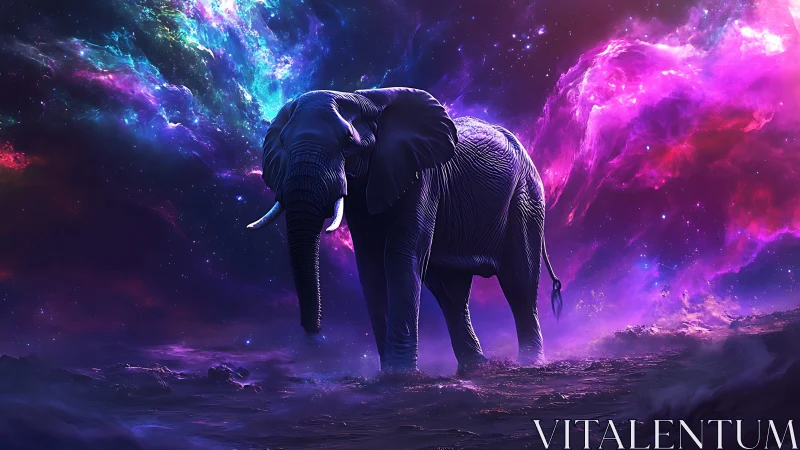 Starlit cosmic elephant wandering through nebula tides.