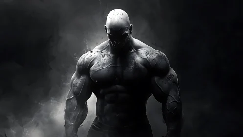 Shadowed titan stands strong in a storm of swirling darkness