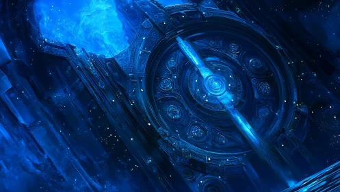 Cyberpunk astral gateway with rotating concentric core portal.