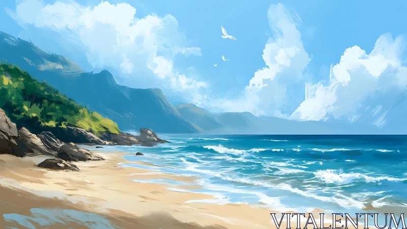 Sunlit shore where gentle waves meet quiet daydreams.