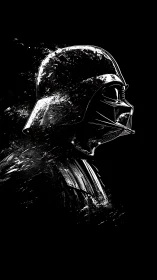 Starlit Dark Helm Silhouette in Cosmic Ink Storm.