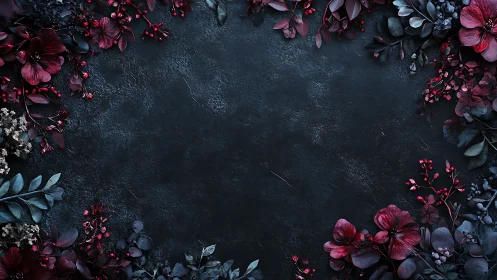 Dark Floral Border Arrangement on Textured Surface