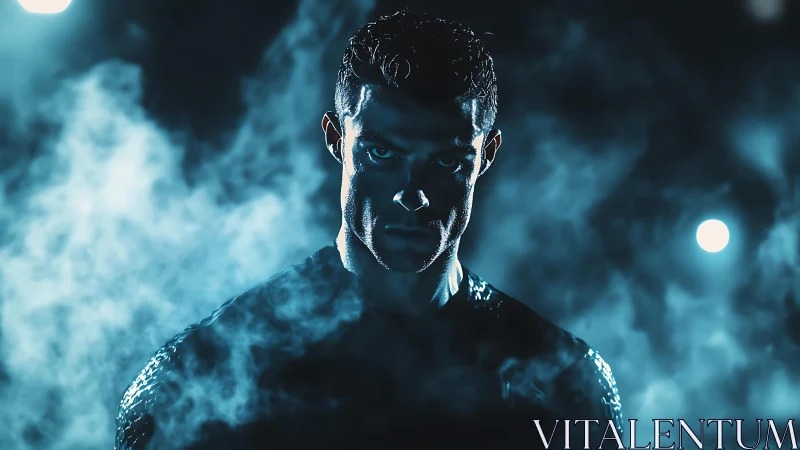 Midnight contender emerging from neon stormlight haze.