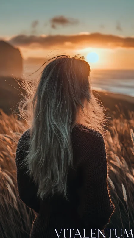 Sunset braids light into windblown hair on a quiet cliff