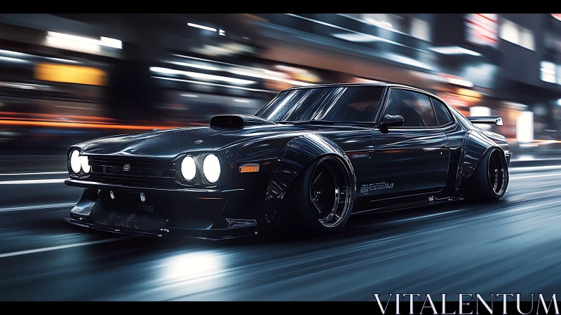 Midnight street samurai car carves neon lanes in silence