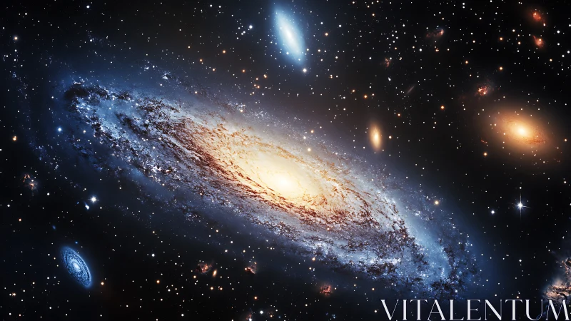 Edge-on spiral galaxy with surrounding field of galaxies.